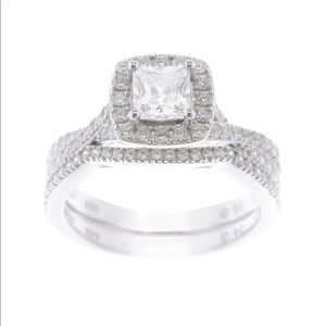 Princess cut simulated diamond silver bridal set 8